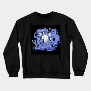 dark blue technology woman in the future of design ecopop surreal abstract art Crewneck Sweatshirt